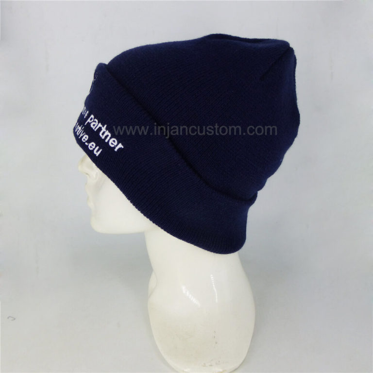  Custom Embroidered Beanie Hats with Flat Embroidery Logo on Cuff 