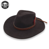 INJAN-Custom-Brown-Fedora-Hat-with-Leather-Ribbon-and-Feather-14