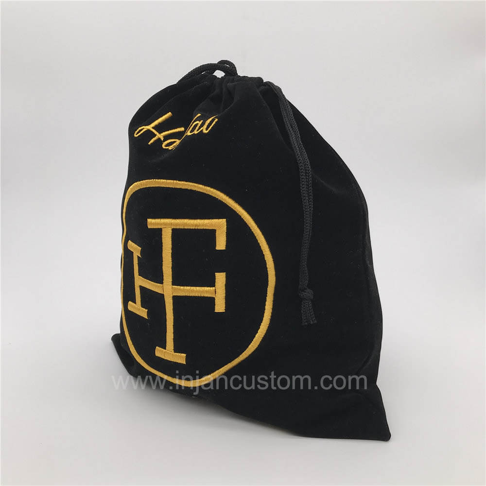 Black Suede Dust Bag With Gold Foil Logo Stamp