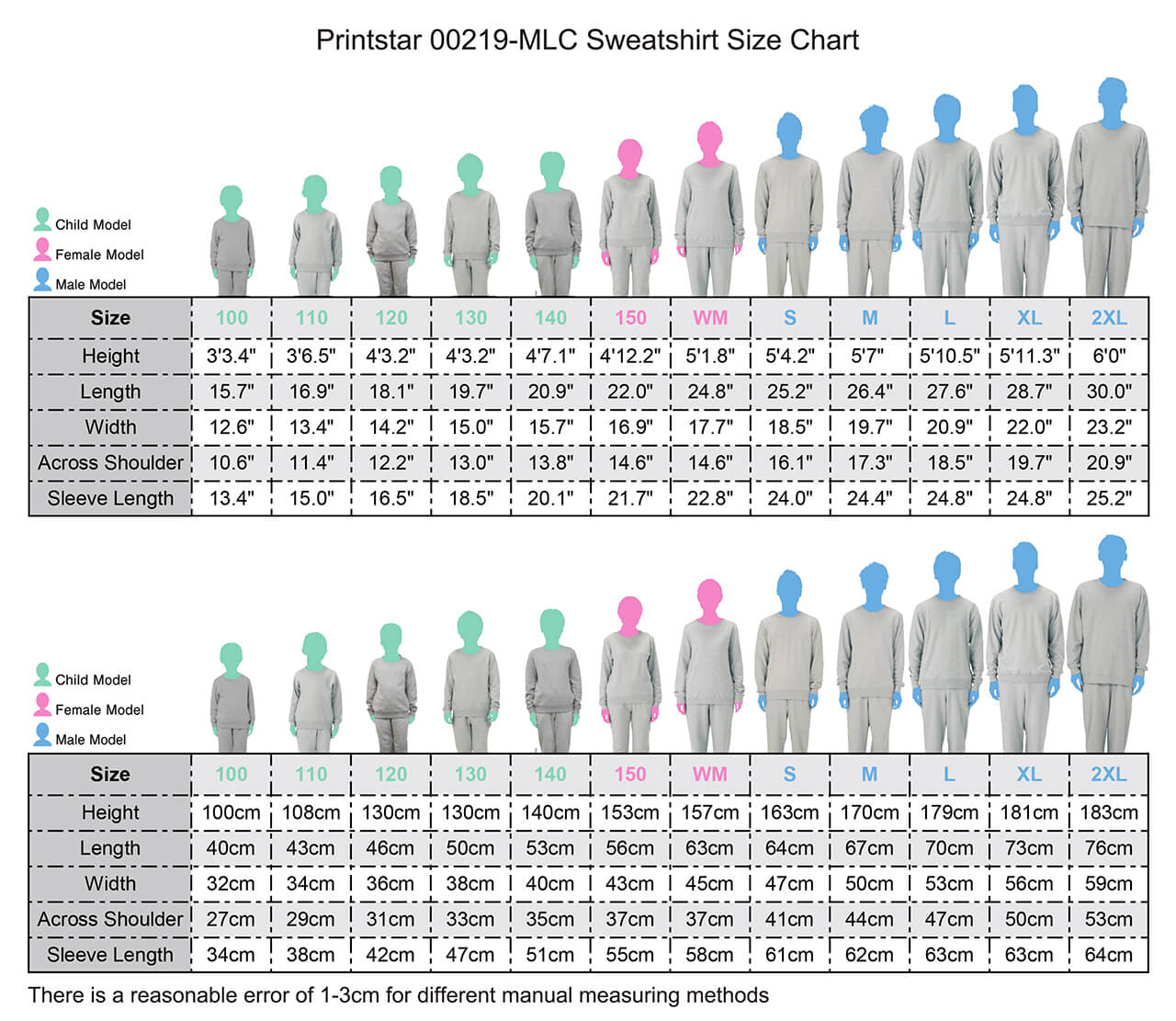 Printstar-00219-MLC-Sweatshirt-Size-Chart