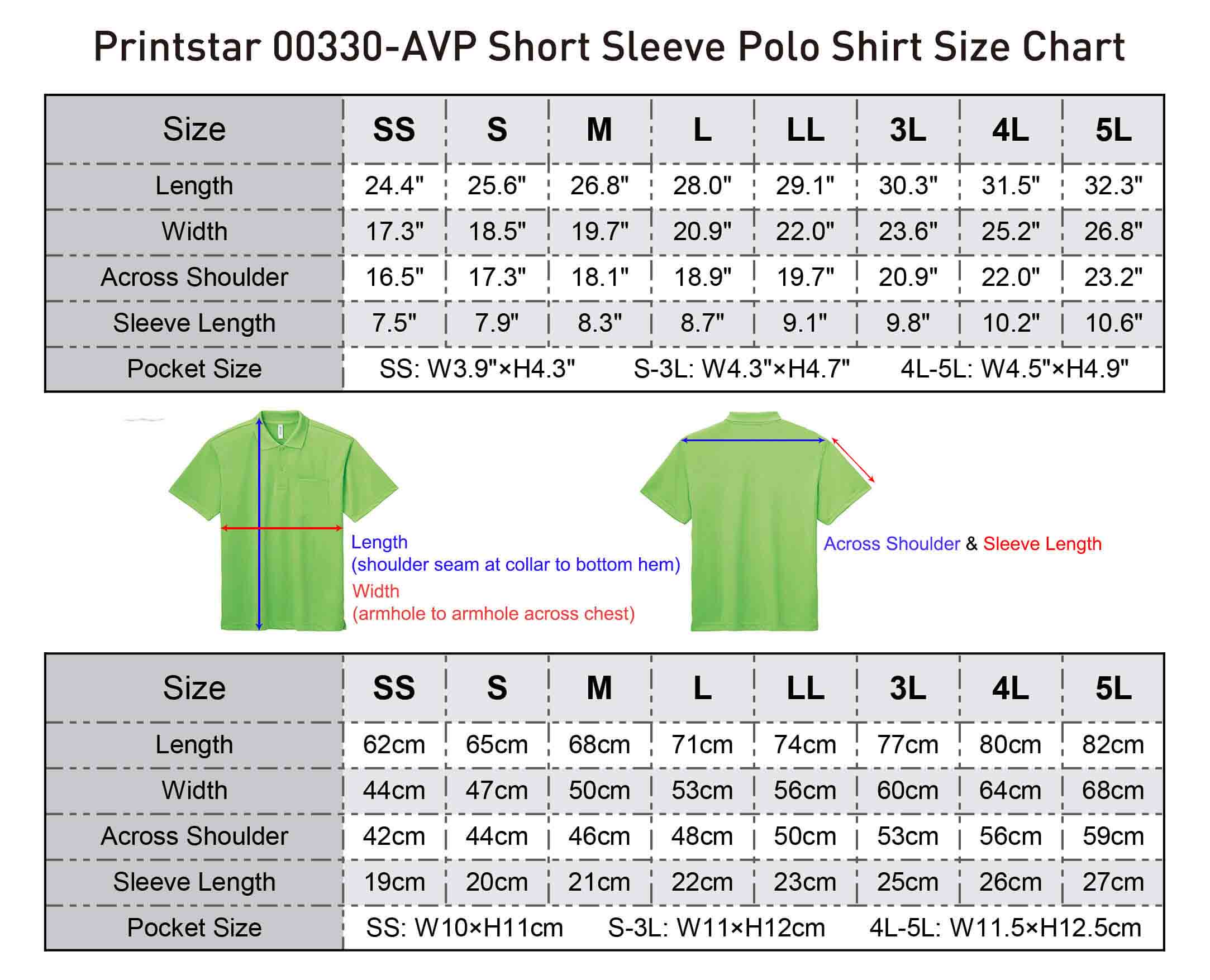 Printstar-00330-AVP-Short-Sleeve-Polo-Shirt-Size-Chart